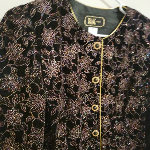 Glitter Floral Evening Velvet Jacket Womens Size 14 Button Up Elegant Regency - Picture 7 of 9